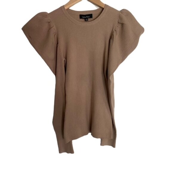 NWT Lea & Viola Rib Knit Puff Sleeve Top in Tan Small - Picture 2 of 4